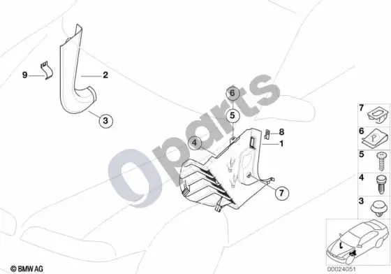 BMW 5 E39 kojų erdvės apdailos plokštė – schema