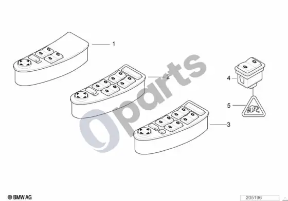 BMW 5 E39 langų pakėlėjo jungiklis – schema