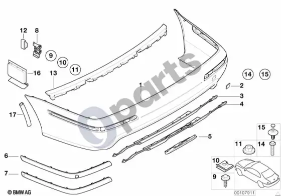 BMW 5 E39 m apdailos plokštė, galinė – schema