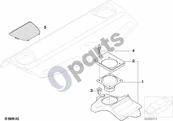 BMW 5 E39 m garso sistemos komponentai galinėje lentynoje – schema
