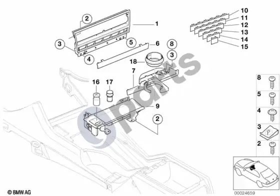 BMW 5 E39 modulių laikiklis, centrinė konsolė – schema