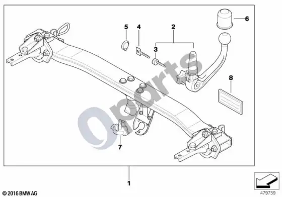 BMW 5 E39 nuimamas vilkimo kablys – schema
