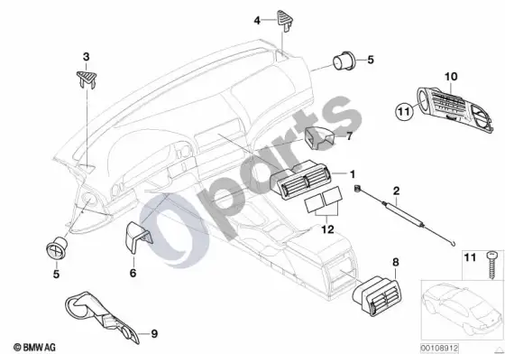 BMW 5 E39 oro išleidimo antgaliai/dangteliai – schema