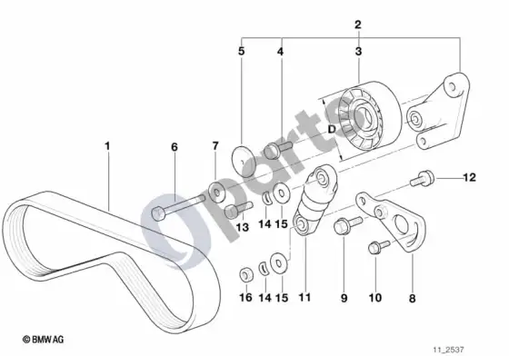 BMW 5 E39 oro kondicionieriaus kompresoriaus diržo pavara; ... - 1997.09 – schema