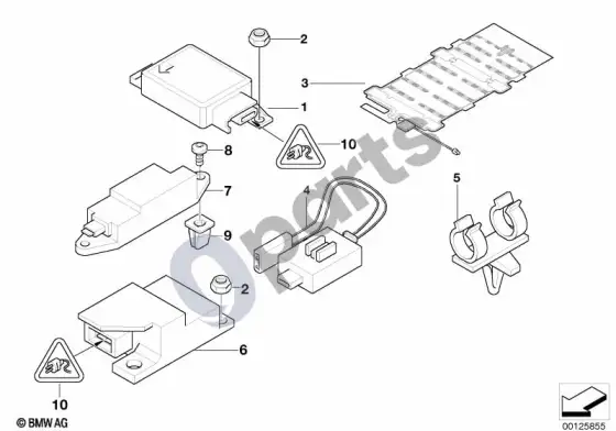 BMW 5 E39 oro pagalvių elektros dalys – schema