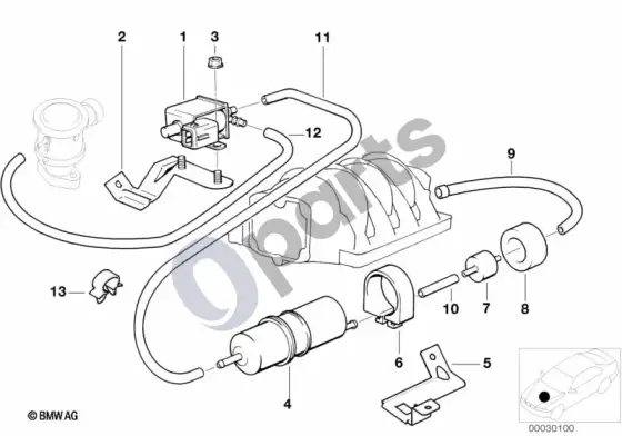BMW 5 E39 oro siurblys vakuumo valdymui; 1998.09 - ... – schema