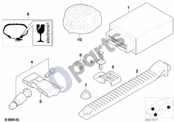 BMW 5 E39 padangų slėgio kontrolė (RDC) - valdymo blokas; 1998.08 - ... – schema