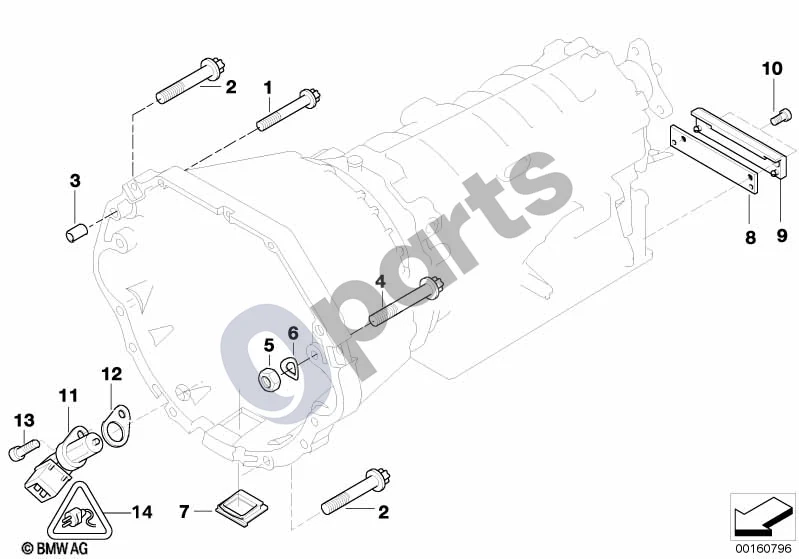 BMW 5 E39 (1996–2003) Pavarų dėžės tvirtinimo detalės schema – pozicija 07: Dangtelis