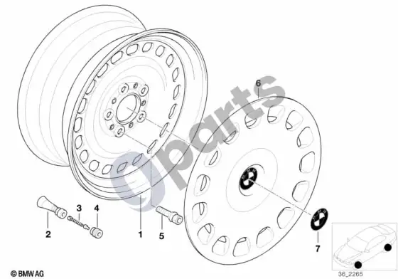 BMW 5 E39 plieninis ratlankis, stilius 12 – schema