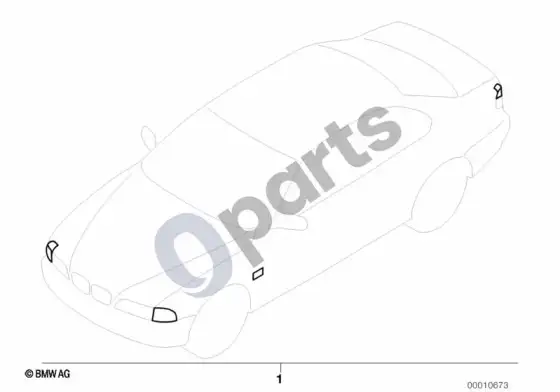 BMW 5 E39 posūkio rodiklių montavimo komplektas, baltas – schema