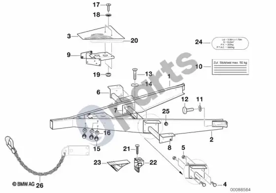 BMW 5 E39 priekaba, atskiros dalys, vilkimo kablys – schema