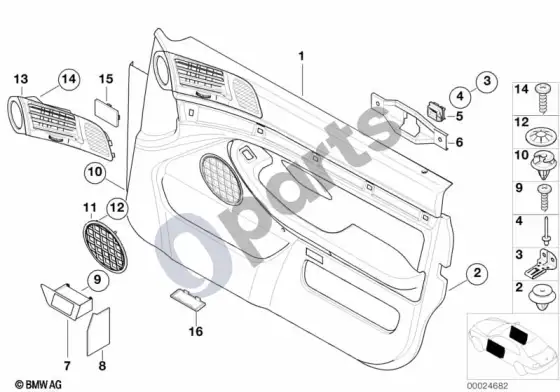 BMW 5 E39 priekinė durų apdailos plokštė / šoninė oro pagalvė – schema