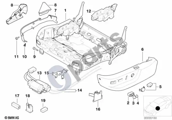 BMW 5 E39 priekinės sėdynės rėmas mech./el./atskiros dalys – schema