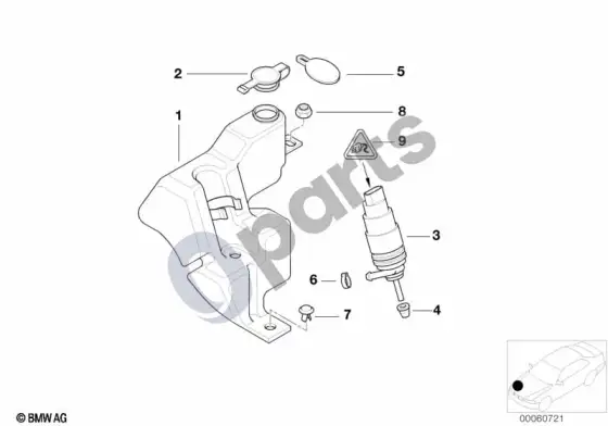 BMW 5 E39 priekinio stiklo plovimo bakelis – schema