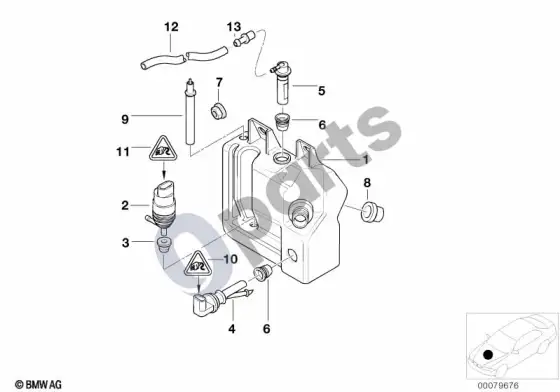 BMW 5 E39 priekinio stiklo plovimo skysčio bakelis – schema