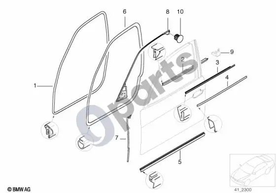 BMW 5 E39 priekinis durų sandariklis – schema