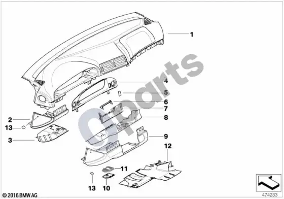 BMW 5 E39 prietaisų skydelio apdailos plokštė – schema