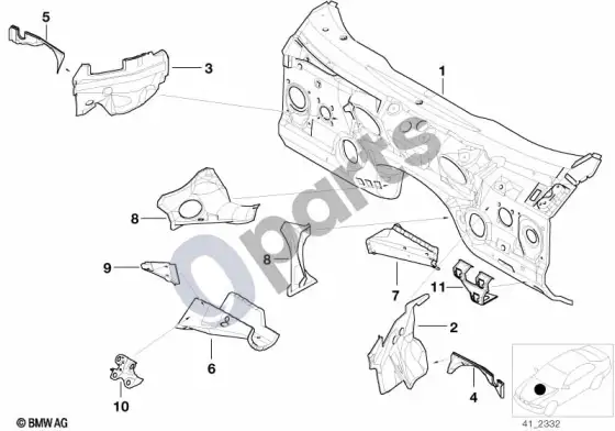 BMW 5 E39 purslų sienelės dalys – schema