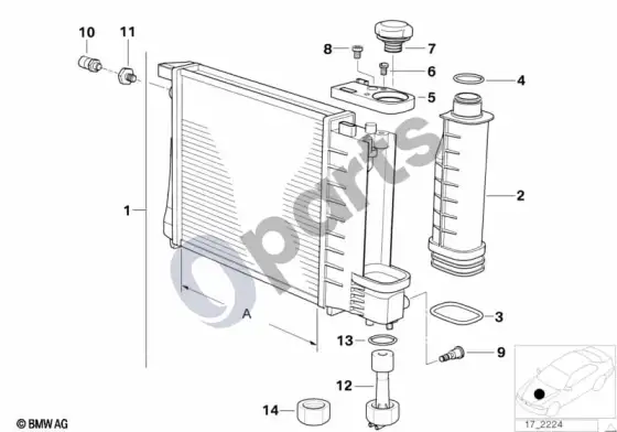 BMW 5 E39 radiatorius – schema