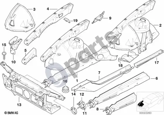BMW 5 E39 ratų arka/variklio atrama – schema