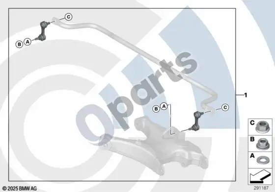 BMW 5 E39 remonto komplektas, stabilizatoriaus trauklės – schema