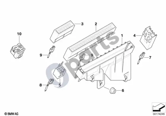 BMW 5 E39 saugiklių dėžutė/reles laikiklis – schema
