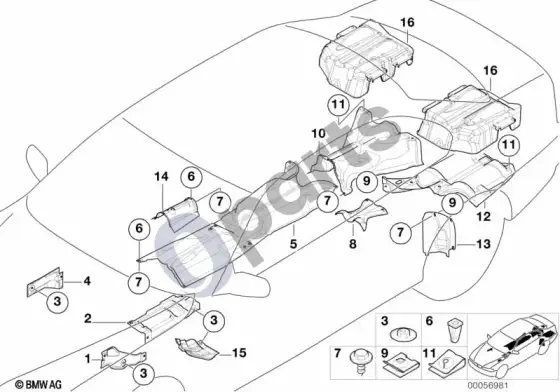 BMW 5 E39 šilumos izoliacija – schema