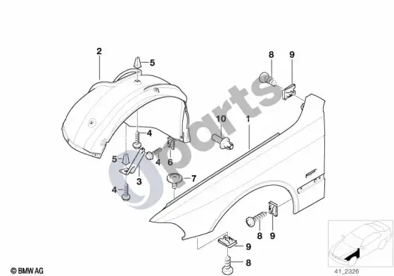 BMW 5 E39 šoninė apdaila, priekinė – schema