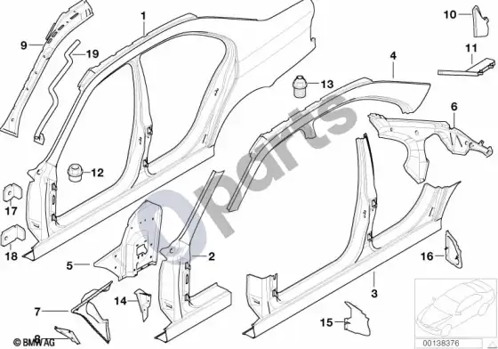 BMW 5 E39 šoninis rėmas – schema