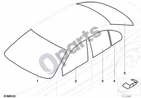 Šoninis stiklas, žalias, kairys BMW 51348160983