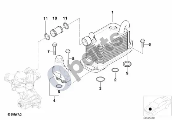 BMW 5 E39 tepimo sistema, variklio alyvos aušinimas – schema