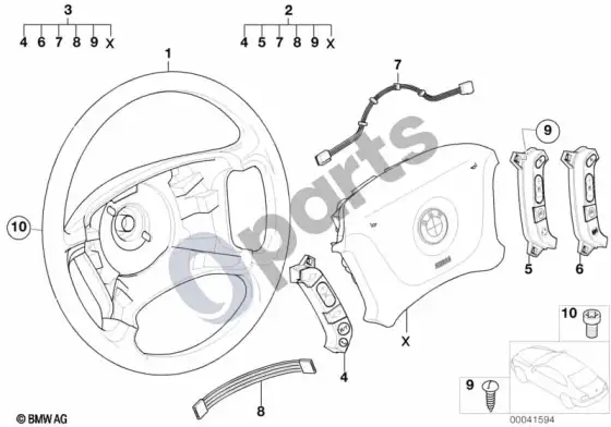 BMW 5 E39 vairas su airbag-smart oro pagalve, multifunkcinis; 2001.09 - ... – schema