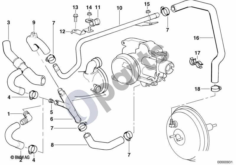 BMW 5 E39 (1996–2003) Vakuuminis valdymas - variklis; ... - 1998.09 schema – pozicija 08: Žarna