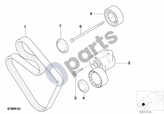 BMW 5 E39 vandens siurblio/generatoriaus diržo pavara; 1998.09 - ... – schema