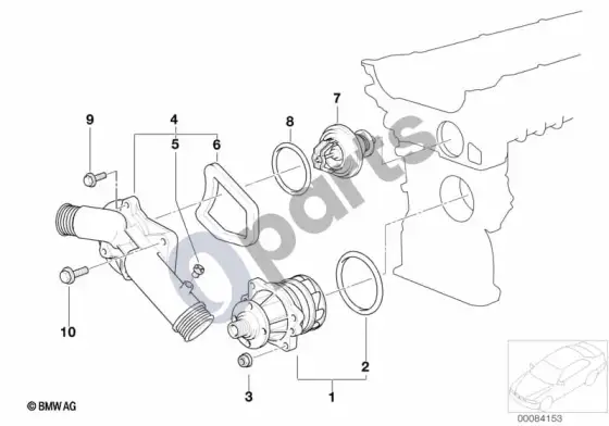 BMW 5 E39 vandens siurblys – termostatas; ... - 1999.03 – schema
