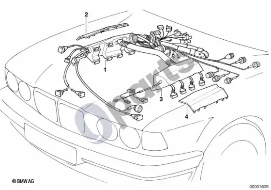 BMW 5 E39 variklio laidų pynės apdaila – schema