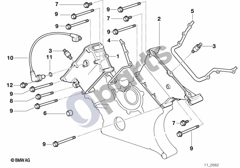 BMW 5 E39 (1996–2003) Viršutinis paskirstymo mechanizmo korpusas; ... - 1998.09 schema – pozicija 02: Paskirstymo mechanizmo dangtis, viršutinis