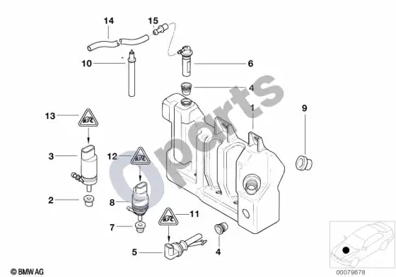 BMW 5 E39 žibintų plovimo įrenginio bakelis – schema