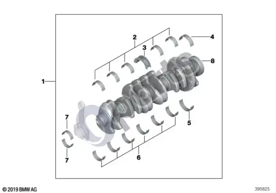 BMW 5 E60 E61 alkūninis velenas su guolių įdėklais (N52N) – schema