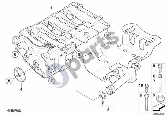 BMW 5 E60 E61 alyvos siurblio ir balansinio veleno mazgas (N43) – schema