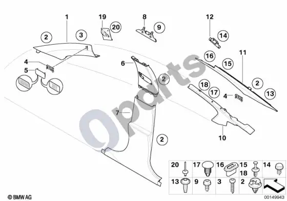 BMW 5 E60 E61 a / b / c statramsčio apdailos plokštė – schema