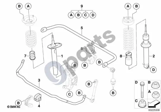 BMW 5 E60 E61 atskiros dalys, sportinė pakaba – schema