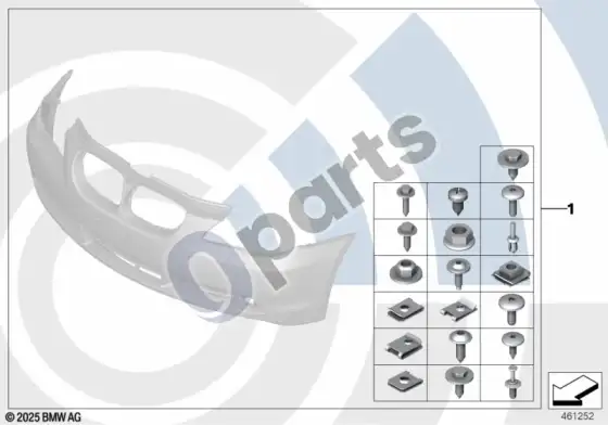 BMW 5 E60 E61 bamperio montavimo komplektas – schema