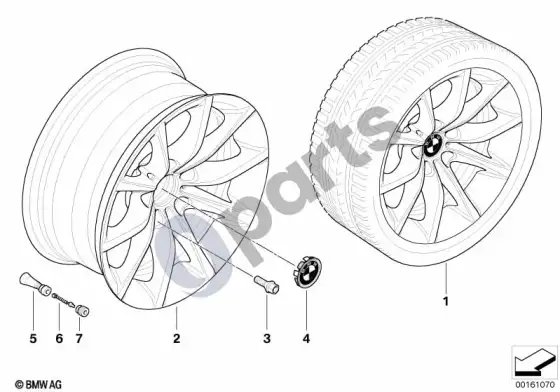 BMW 5 E60 E61 BMW lengvojo lydinio ratlankis, v formos stipinų 245 – schema