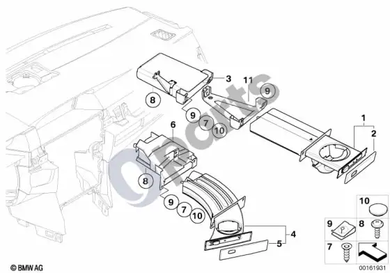BMW 5 E60 E61 gėrimų laikiklis (E60 520D, E61 520D) – schema