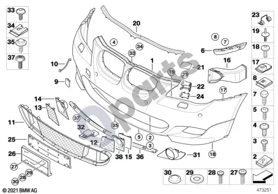 BMW 5 E60 E61 m apdailos plokštė, priekinė (E60 520D, E61 520D) – schema