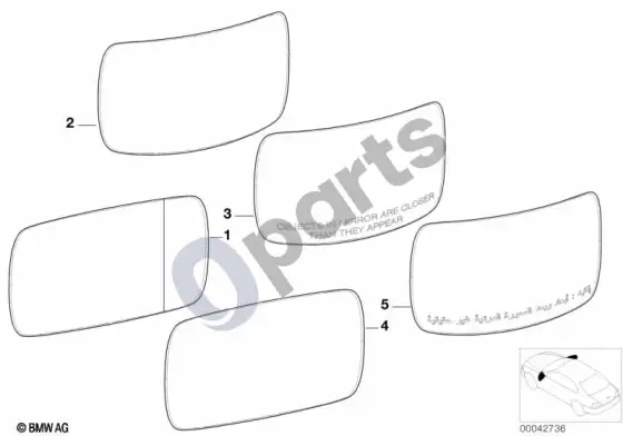 BMW 5 E60 E61 veidrodėlio stiklas (S430A, E60 520D, E61 520D) – schema