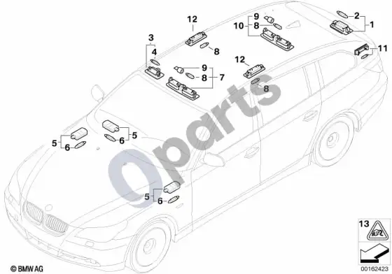 BMW 5 E60 E61 įvairios lemputės (E60 520D) – schema