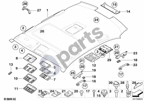 BMW 5 E60 E61 lubų apmušalas / rankena (E60 520D) – schema