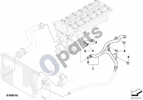 BMW 5 E60 E61 aušinimo sistemos vandens žarnos (E60 520I, E60 525IM54, E60 530IM54, E61 525IM54) – schema